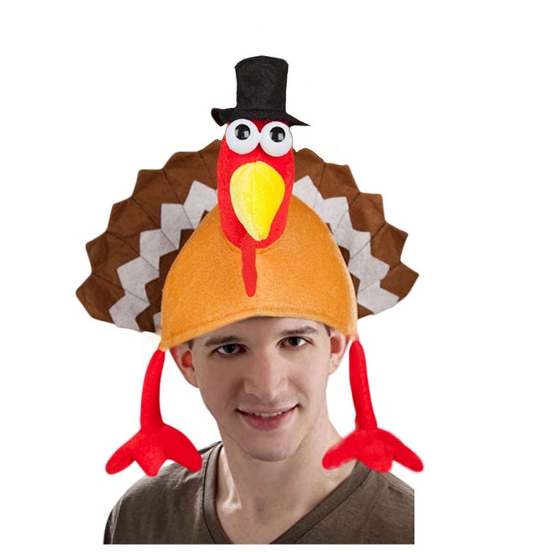 Asekonc Plush Turkey Thanksgiving Hat With Head, Legs And Tail Fancy Dress Accessory,Thanksgiving Party Costume, Outfit and Dress - Image 3